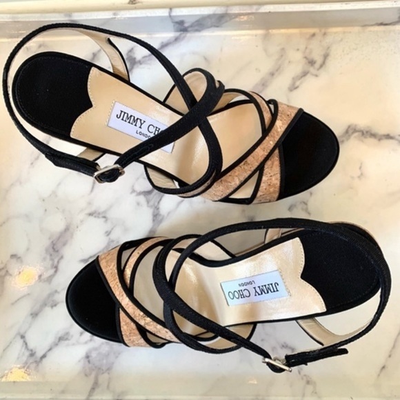 JIMMY CHOO Alissa 120 Natural/Black…Cork/Grosgrain in size 40 (US Women’s 10) - Picture 4 of 6